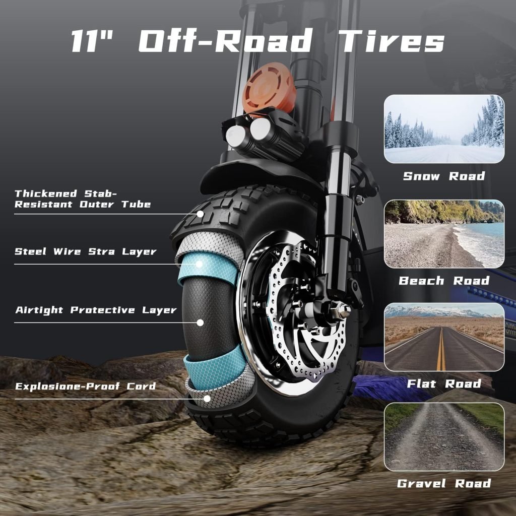 2400W Electric Scooter for Adults, Max 40MPH  40Miles Long Range, 11 Off Road Dual Motor Folding Electric Scooter with Seat, 360lbs Max Load Escooter with Full Suspensions