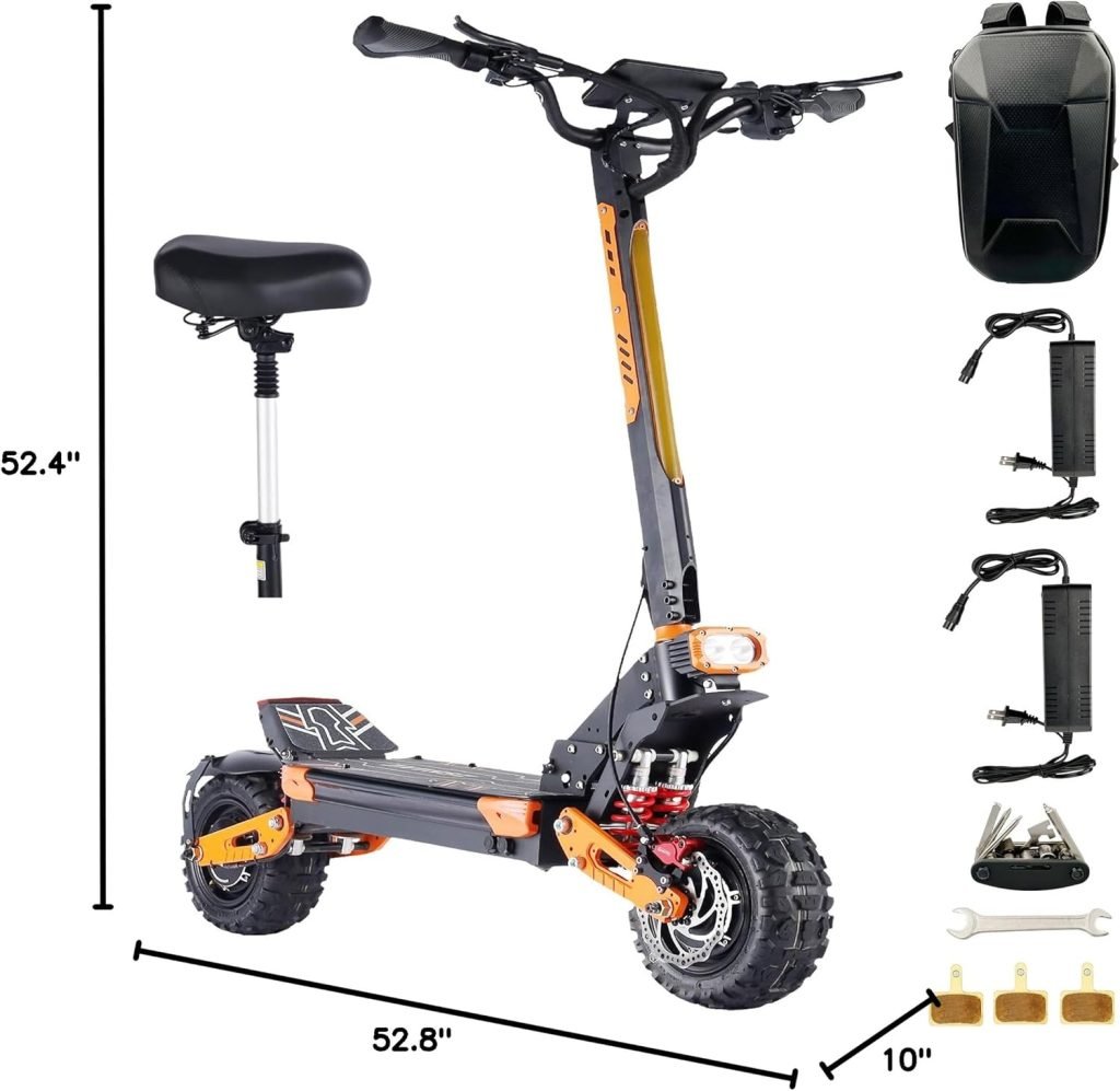60V 2800W/5600W Electric Scooter for Adults,EFGTEK Off-Road 33 Mph to 50 Mph 11 Inch Vacuum Tires 15Ah/28Ah Dual Suspension,Brushless Motor Foldable E Scooter with Despatchable Seat
