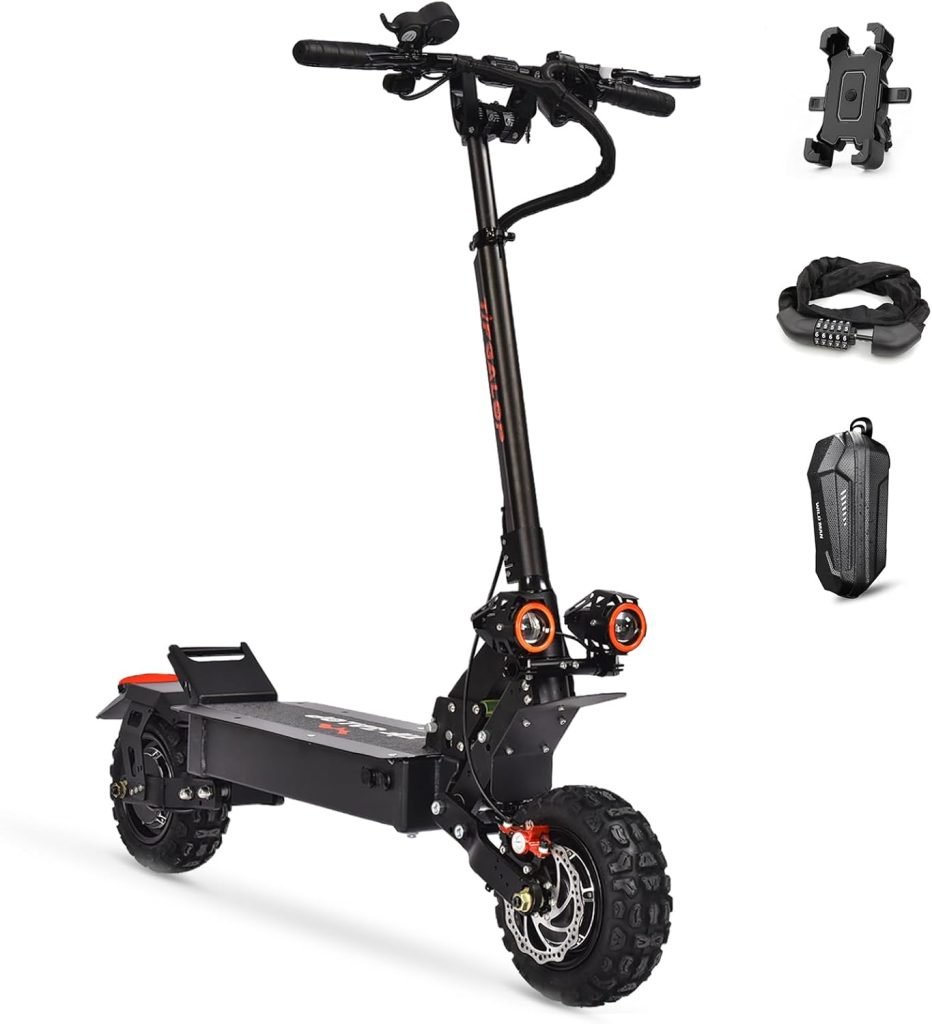 Adult Electric Scooter 5600W Dual Motor, Speed ​​Max 50MPH, 60 Mile Range, 11 Inch Off-Road Tires, Commuter C-Type Suspension Electric Scooter Foldable Seat