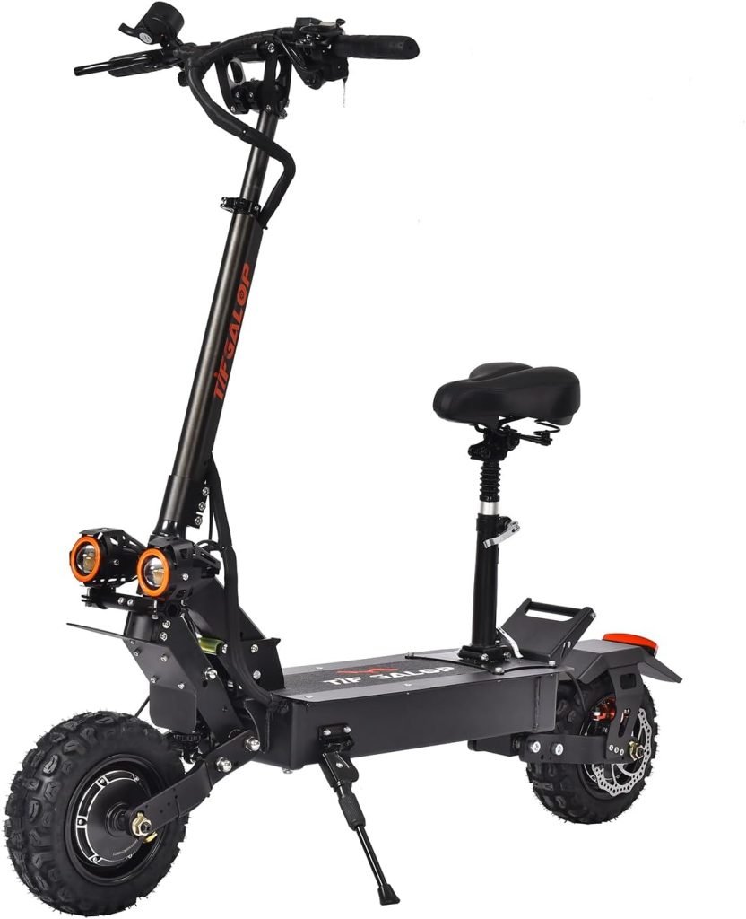 Adult Electric Scooter 5600W Dual Motor, Speed ​​Max 50MPH, 60 Mile Range, 11 Inch Off-Road Tires, Commuter C-Type Suspension Electric Scooter Foldable Seat
