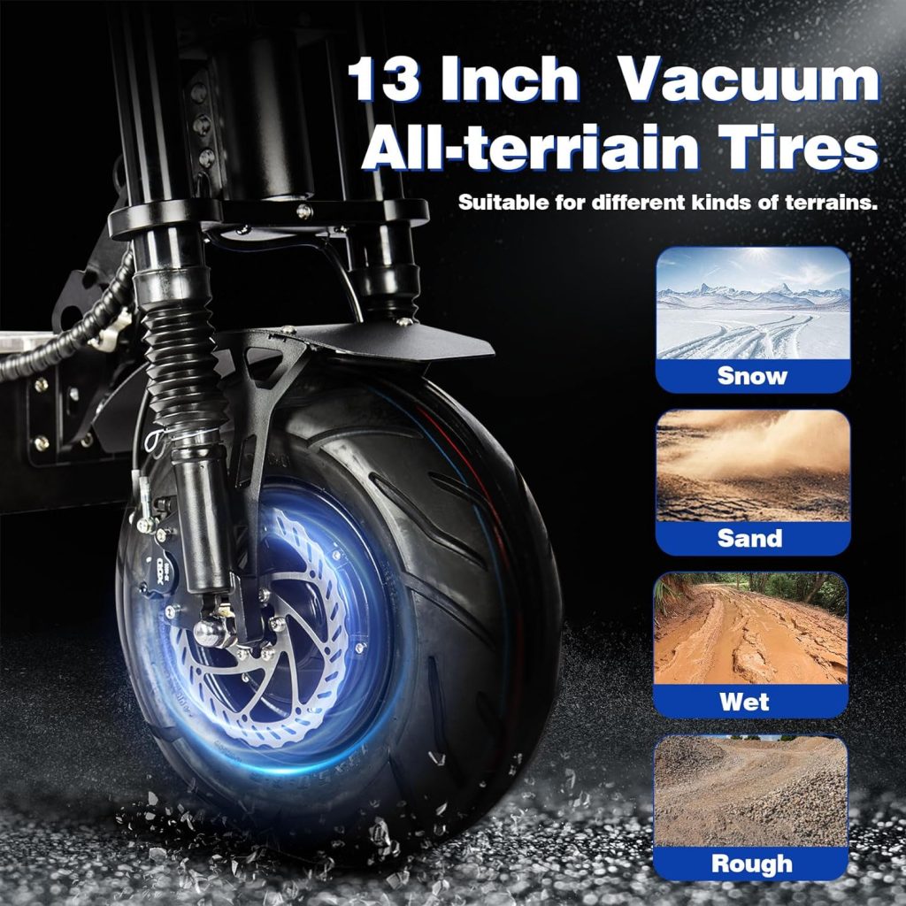 Adult Electric Scooter with Seat, 60V 10000W Dual Motor, 60MPH Top Speed 50Ah Battery, 70 Mile Range with 13 Road Tires, Foldable.