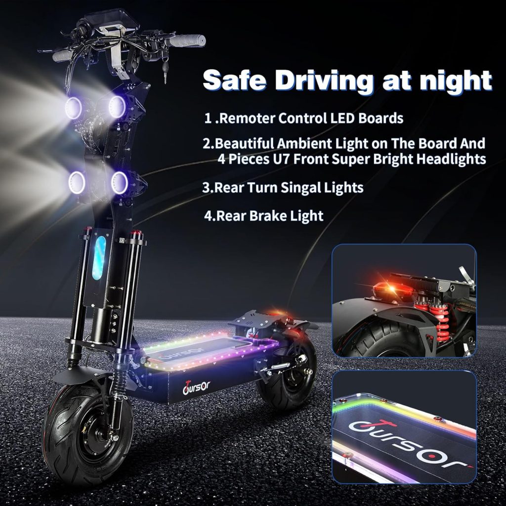 Adult Electric Scooter with Seat, 60V 10000W Dual Motor, 60MPH Top Speed 50Ah Battery, 70 Mile Range with 13 Road Tires, Foldable.