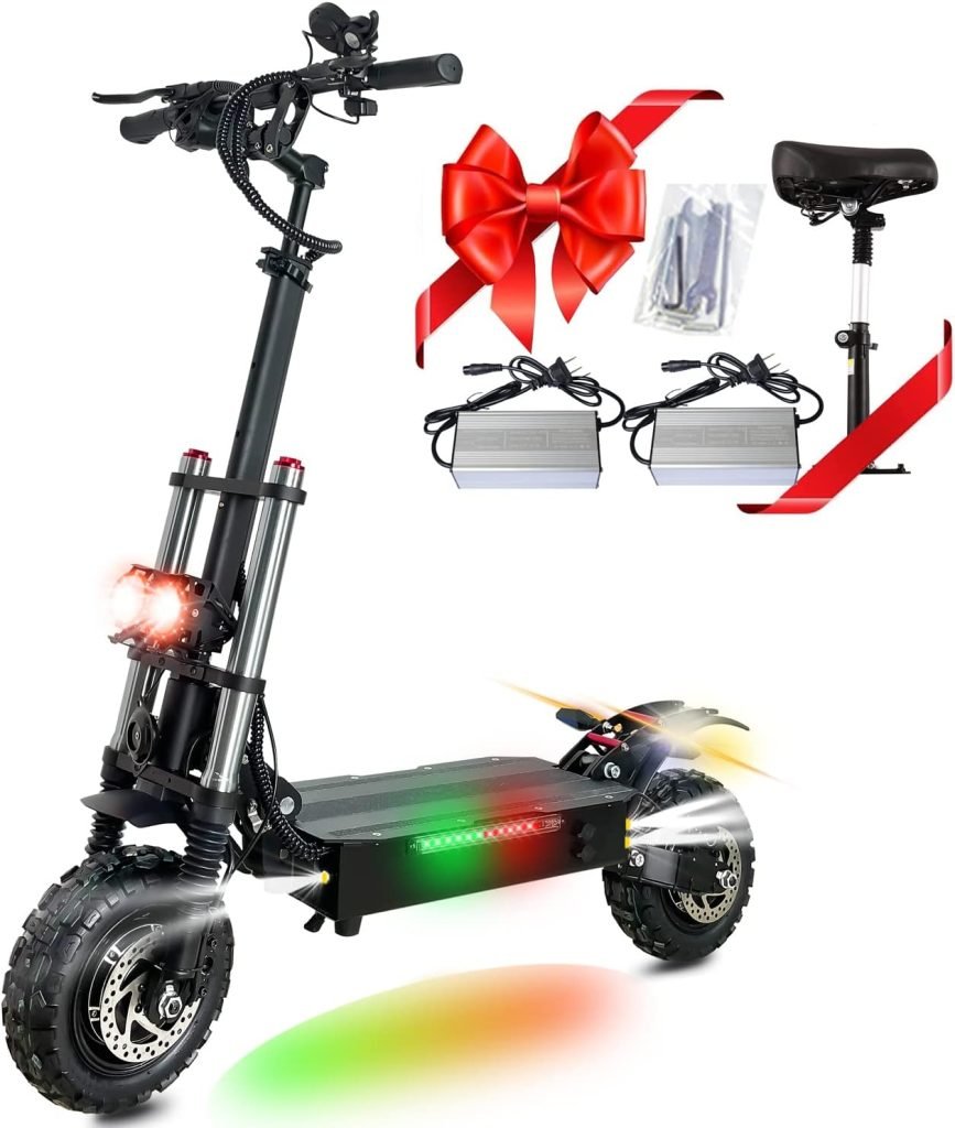 Electric Scooter for Adults, 5600W Dual Motor, 60V 28Ah/38.5Ah Battery, Max 50 MPH, 48-50 Miles Range, Dual Oil Disc Brakes, 11 Tires Folding Commuting Escooter