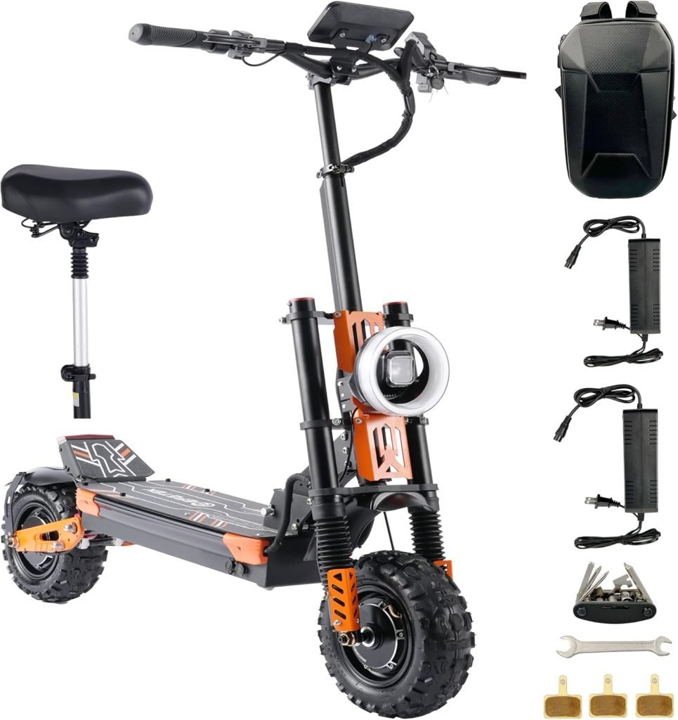 Electric Scooter for Adults, EFGBIKE 5600W 50 Mph 60V 28Ah Foldable E Scoocter with 11 Inch Vacuum Tires and Detachable Seat UL Certified Electric Scooter for Adults, EFGBIKE 5600W 50 Mph 60V 28Ah Foldable E Scoocter with 11 Inch Vacuum Tires and Detachable Seat UL Certified