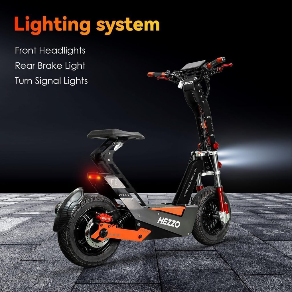 F8 Foldable Electric Scooter with Seat, 72V 8000W Motor Escooter, 50Ah 65Miles Long Range E Scooters Dual Brake System NFC Skateboard for Adults