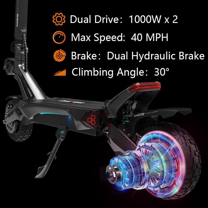 NANROBOT N6 Electric Scooter with 1000W x 2 Motor, 40MPH Max Speed, 52V 26AH Lithium Battery, 40 Miles Long Range, Dual Suspension, 10-Inch Off Road Tires, Foldable and Portable for Adults and Teens