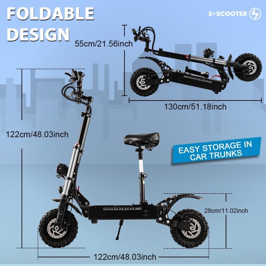T88 Electric Scooter Adults, 5600W Dual Motor 60V28Ah Battery Max 50 MPH  48Miles Long Range, Dual Oil Disc Braking  Dual Hydraulic Shock Absorption, Dual Charger and 11 Vacuum Off-Road Tires
