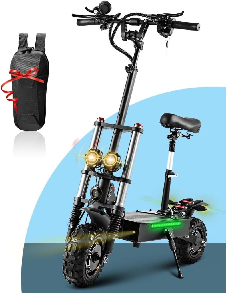 T88 Electric Scooter Adults, 5600W Dual Motor 60V28Ah Battery Max 50 MPH  48Miles Long Range, Dual Oil Disc Braking  Dual Hydraulic Shock Absorption, Dual Charger and 11 Vacuum Off-Road Tires