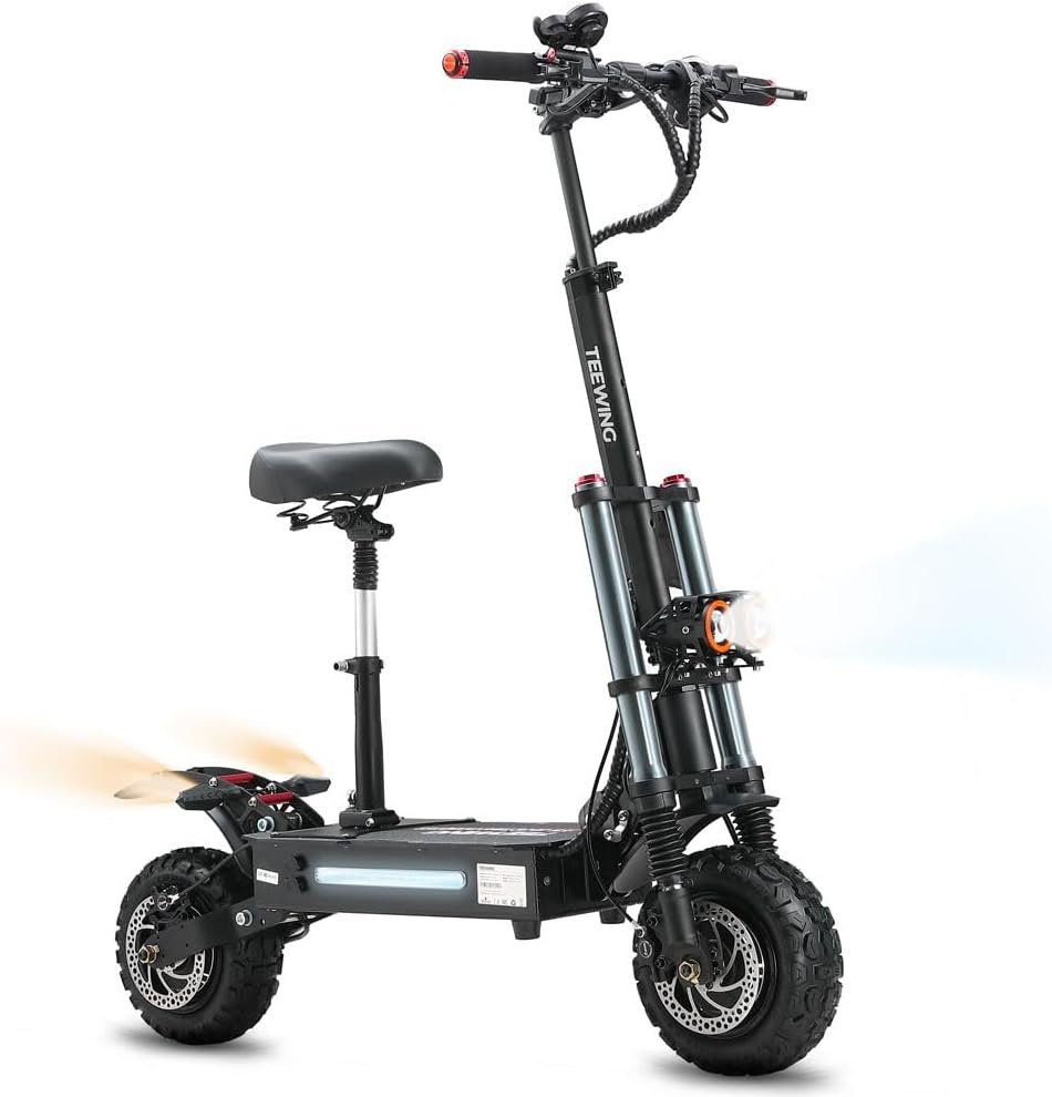 TEEWING X5 Electric Scooter for Adults – 55mph Speed, 6000W Dual Motors, 75-Mile Range, Dual Hydraulic Brakes, and 11 Off-Road Tires with Folding Design. TEEWING X5 Electric Scooter for Adults – 55mph Speed, 6000W Dual Motors, 75-Mile Range, Dual Hydraulic Brakes, and 11 Off-Road Tires with Folding Design.