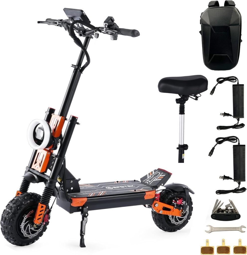 2800W/5600W Electric Scooter for Adults,EFGBIKE Off-Road 60V High Power 33 to 50 Mph Dual Suspension,11 Inch Sports Heavy Duty Brushless Motors Foldable E scoocter with Despatchable SeatPhone Holder