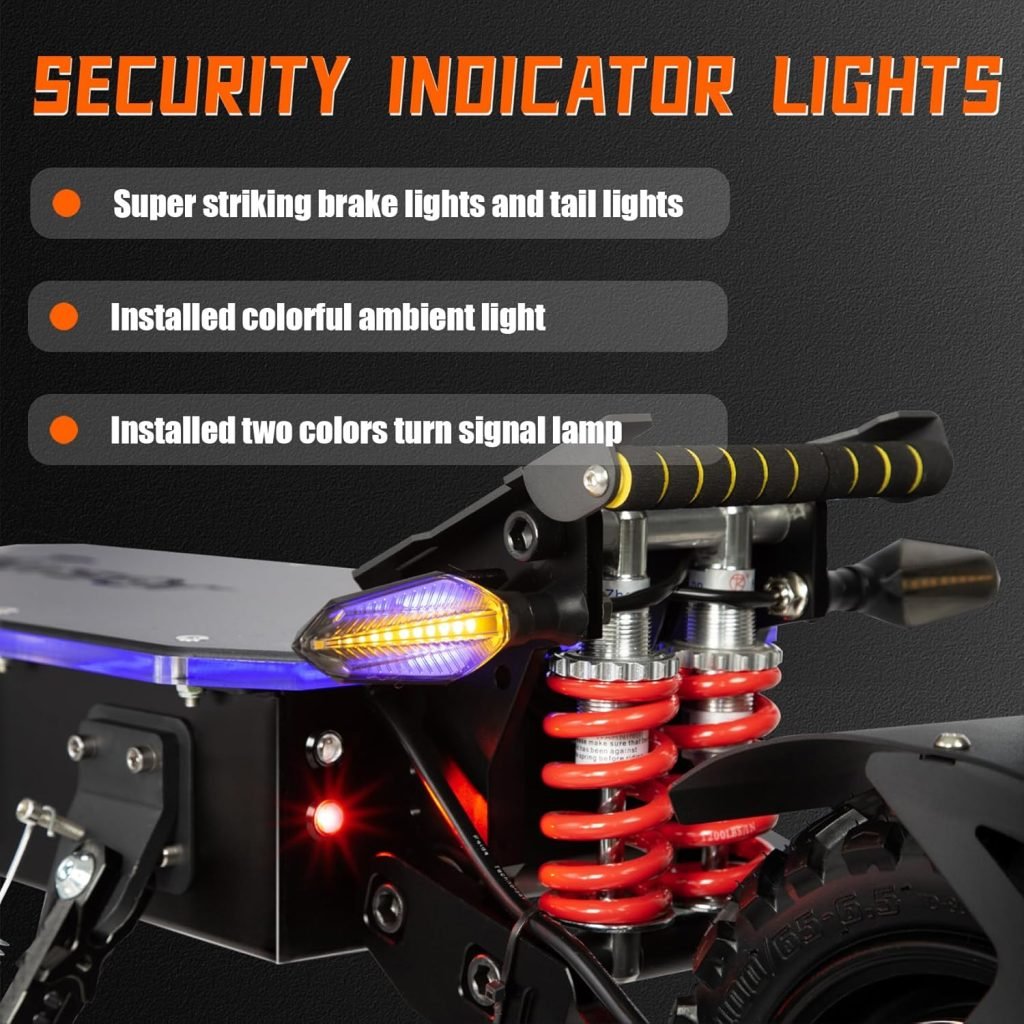 Electric Scooter Adults with Seat, 60V 6000W Dual Power, Curved Handle Rotational Acceleration, Colorful Ambient Lighting, and 11 Off-Road Tires for Street Commuting and Limit Offroad.