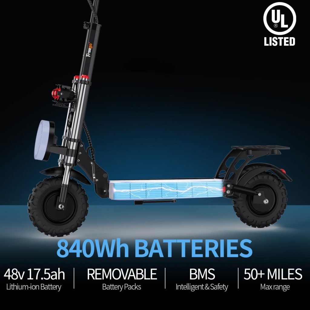 Freego Electric Scooter Adults, 48V/17.5Ah,11 Fat Tires, Max 50 Miles Range, 2400W Dual Motor, Max 37 MPH Speed, Dual Hydraulic Brake, ES11 Pro Folding Commuting Electric Scooter Adults