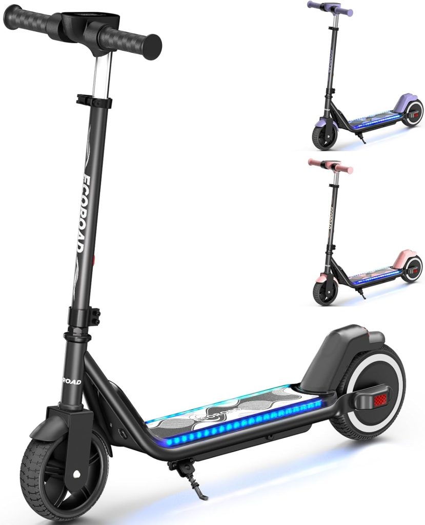 ECOROAD EK6 Kids Electric Scooter for 6-12, 3/6/10mph Speeds for Ultimate Comfort, Adjustable Height Electric Scooter, 150W  Dual Brake Safety, for Growing Adventurers（Rider:3.9-5.2 ft）