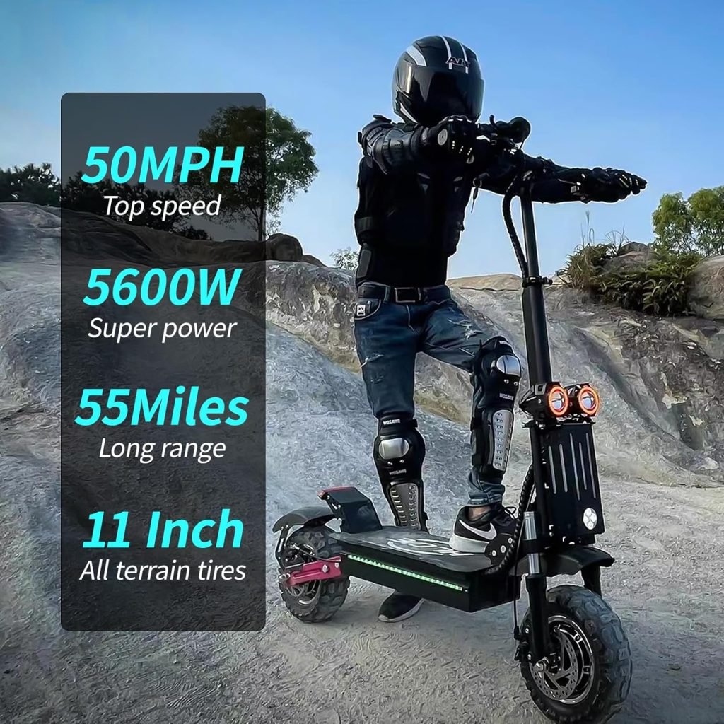 H1 GEN2 Electric Scooter for Adults 5600W Dual Motor Up to 50MPH,Battery Range to 55Miles Fast Sports Escooter 11 Off Road Tires 800lbs Max Load Folding Scooter for Teens with Detachable Seat