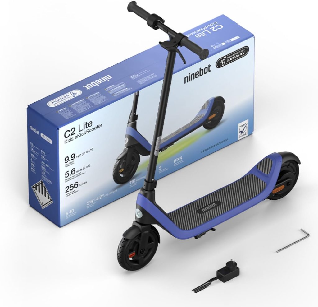 Segway Ninebot eKickScooter - Electric Scooter for Kids 6-14, w/t Adjustable Handlebar Height (Only C2 Pro) for Riders up to 132 lbs, Includes New Cruise Mode, UL-2272 Certified