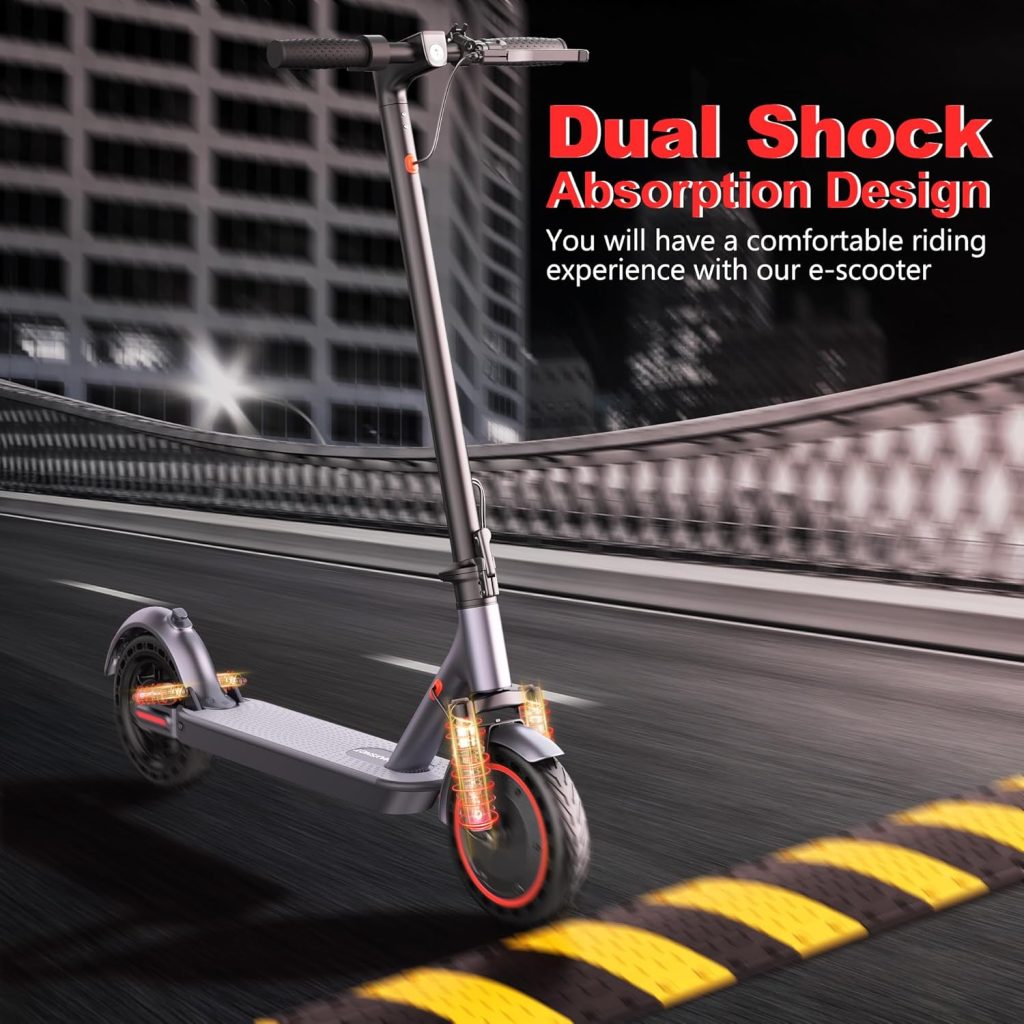 Maxshot Electric Scooter, 8.5 /10 /14 Tire,/19/22 Mph Top Speed,/16/21/27/28/49/50 Miles Long Range, Folding Escooter for Adults and Kids with Seat Bag, Dual Braking, Dual Suspension, App