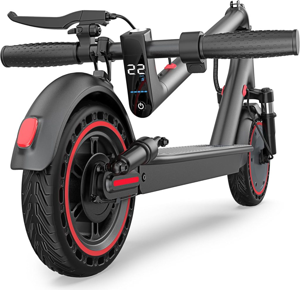 Maxshot Electric Scooter, 8.5 /10 /14 Tire,/19/22 Mph Top Speed,/16/21/27/28/49/50 Miles Long Range, Folding Escooter for Adults and Kids with Seat Bag, Dual Braking, Dual Suspension, App