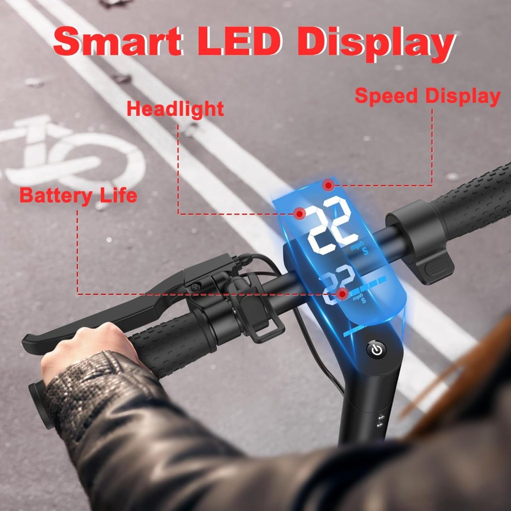 Maxshot Electric Scooter, 8.5 /10 /14 Tire,/19/22 Mph Top Speed,/16/21/27/28/49/50 Miles Long Range, Folding Escooter for Adults and Kids with Seat Bag, Dual Braking, Dual Suspension, App