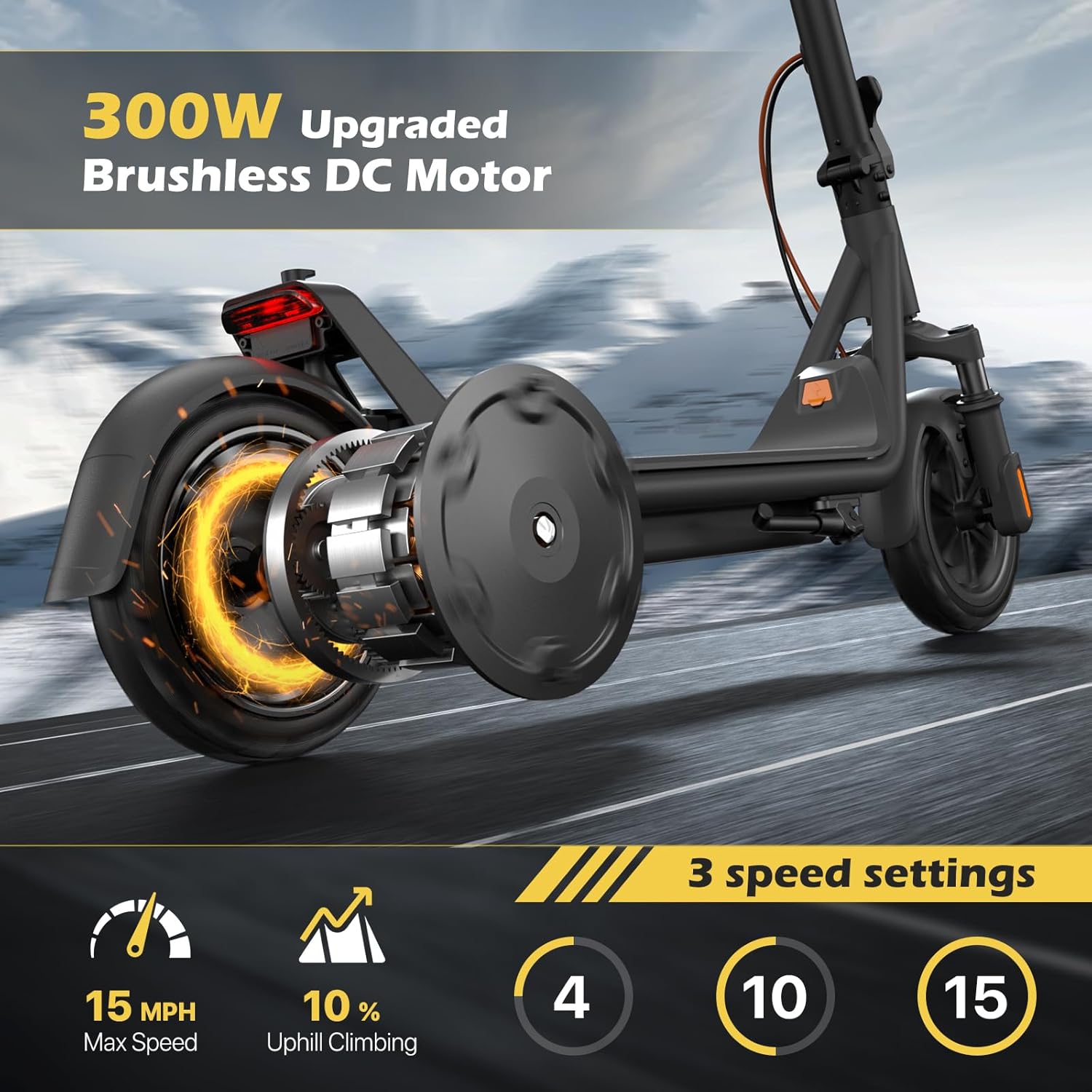 MEGAWHEELS Electric Scooter for Adults with Suspension, 8.5/10in Vacuum Tires, 14/19/28/31Miles, 15MPH Max Speed, Turn Lights, Foldable Electric Scooter for Commuter