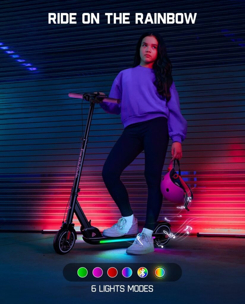 FanttikRide T9 Apex Electric Scooter for Kids, Big Kids E Scooter with Bluetooth Music Speaker, Colorful Lights,/10/12 MPH, Adjustable Height, Foldable, Ride Time Up to mins