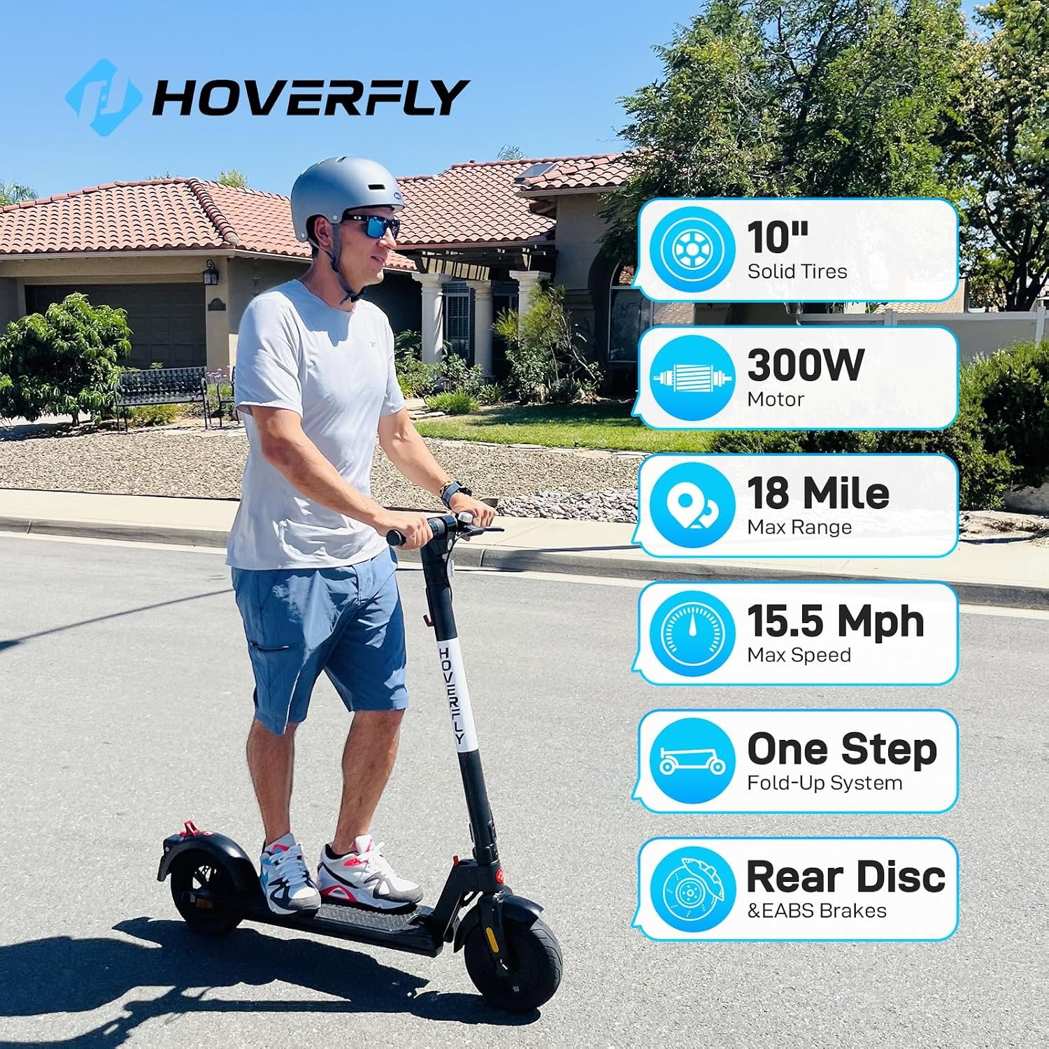 HOVERFLY X1/X3/X5 Electric Scooter for Adults, Anti Flat 8.5″/10” Solid Tire, Max 10/18/25 Miles Range and 15.5/20Mph Speed Power by 250W/500W Motor, Foldable Commuting E Scooter with EABS&Disc Brake